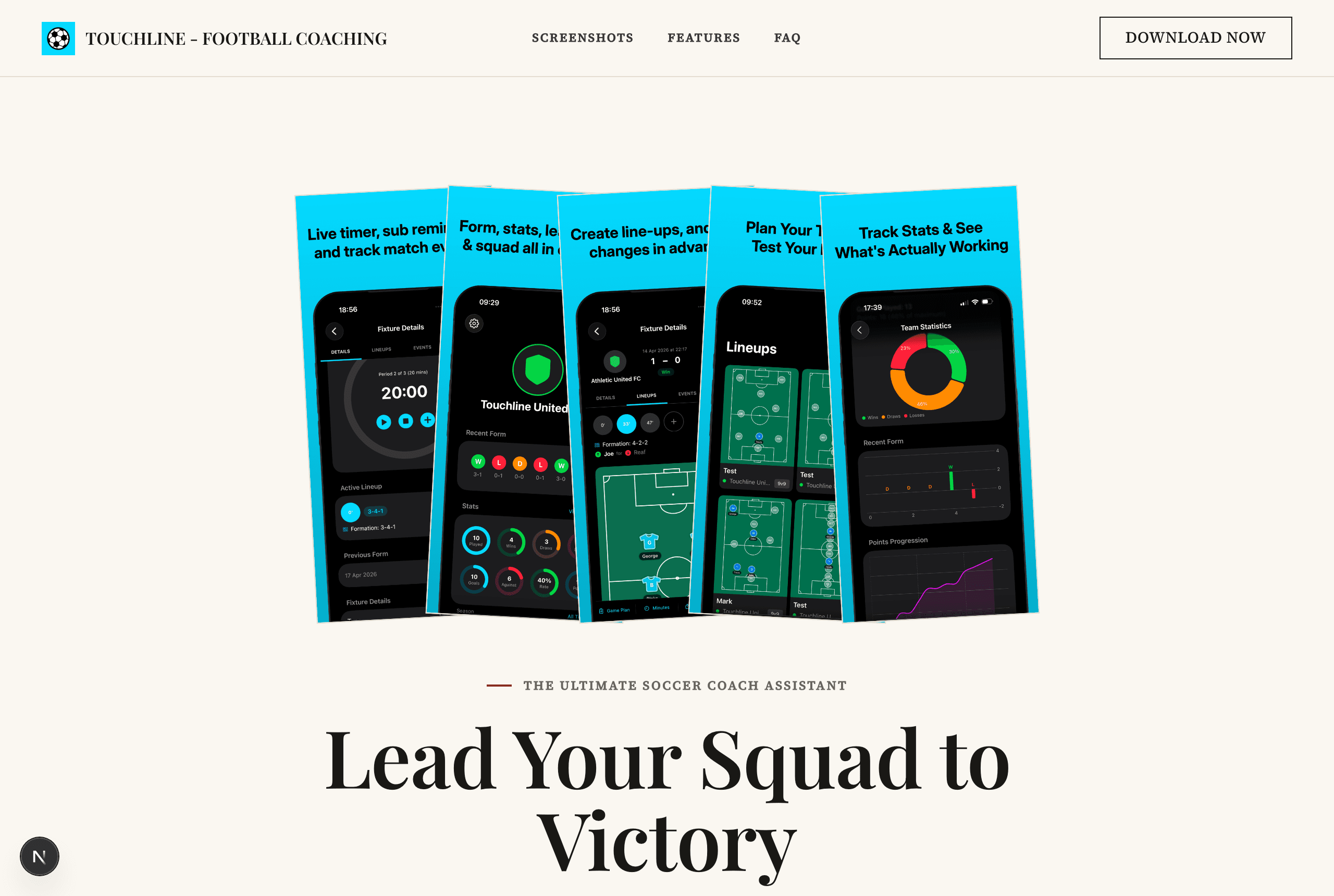Touchline landing page in the Broadsheet theme