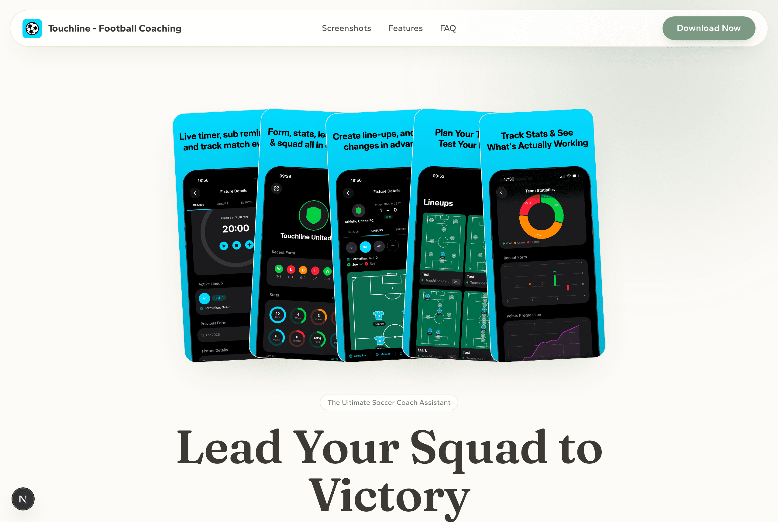 Touchline landing page in the Meadow theme