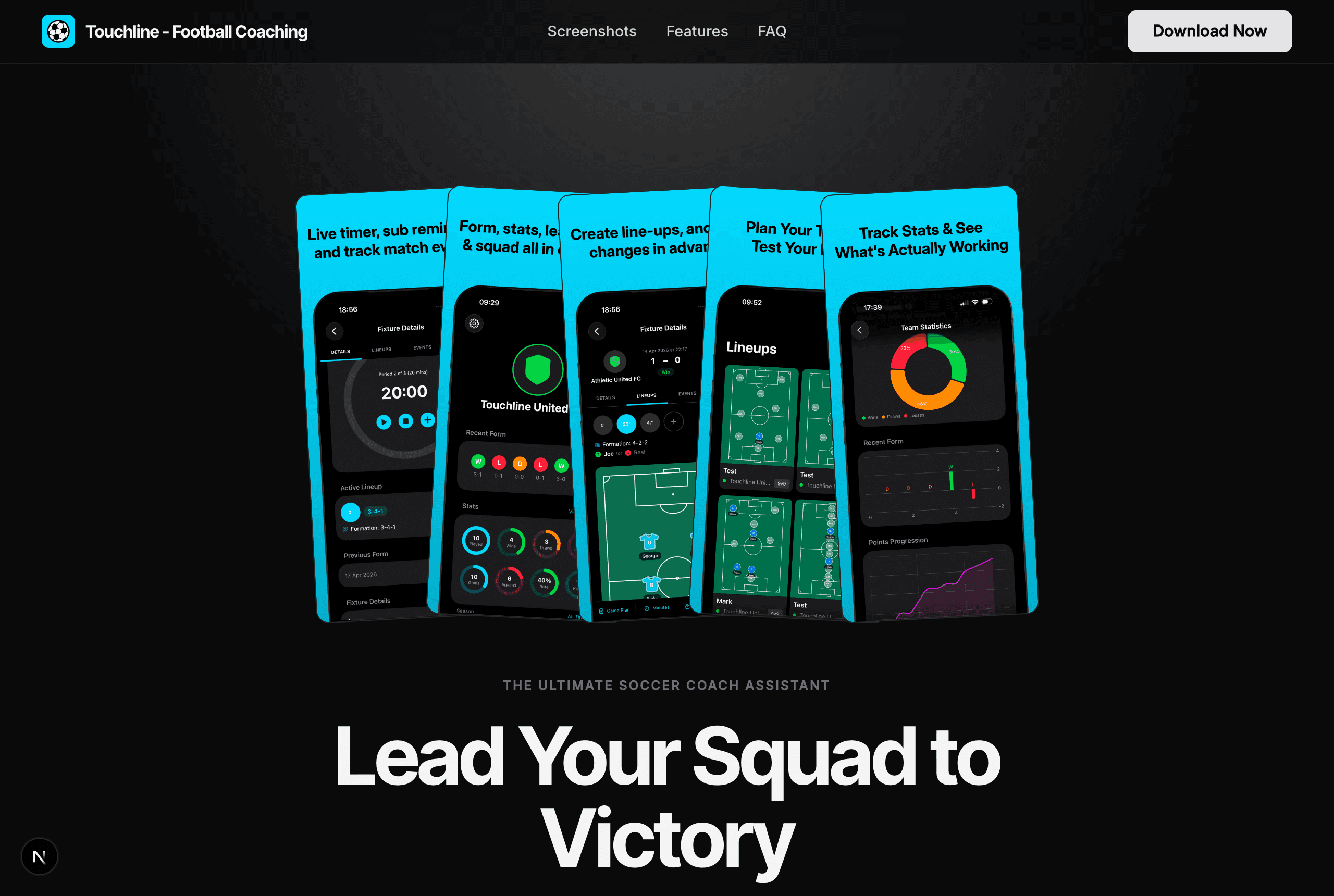 Touchline landing page in the Obsidian theme
