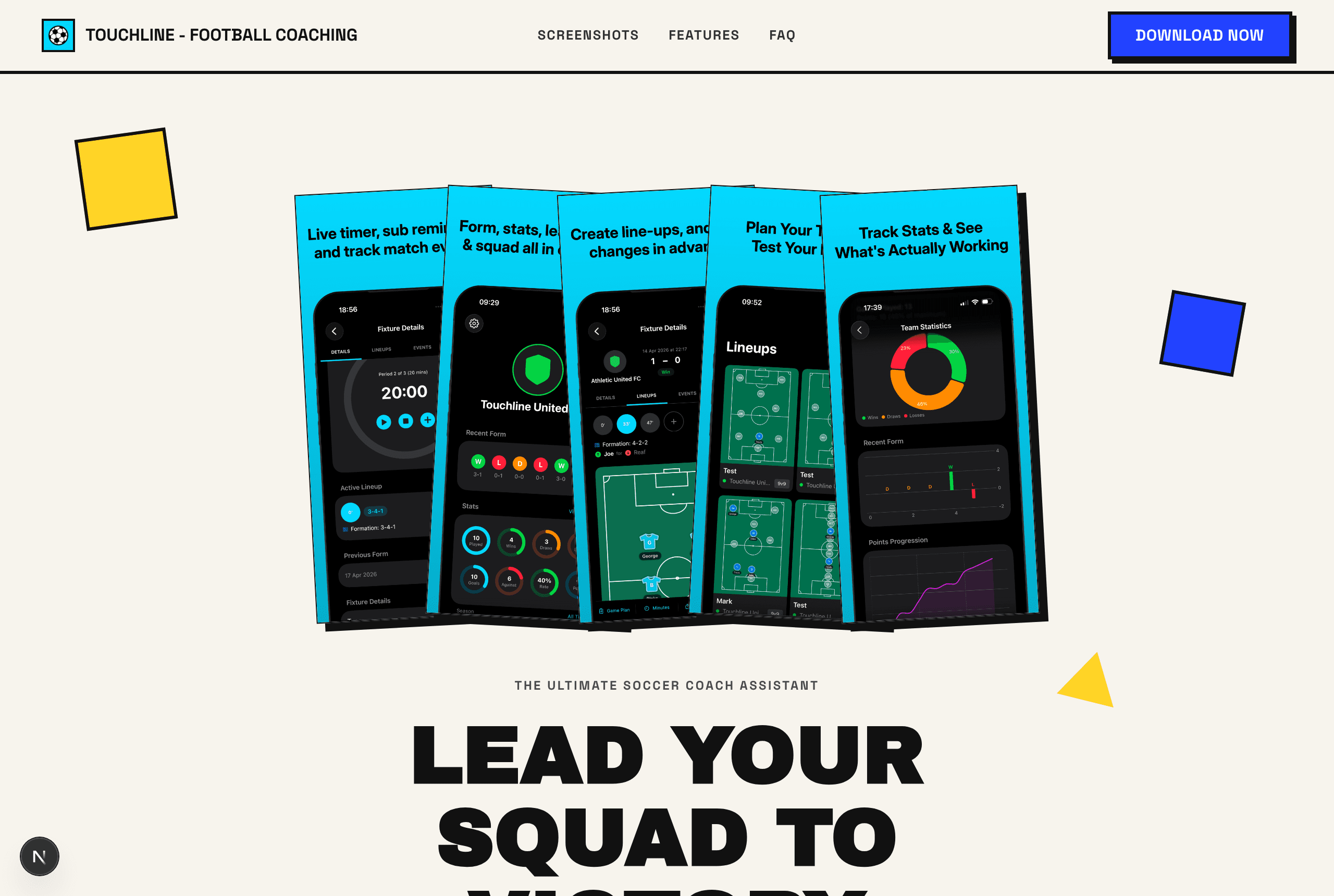 Touchline landing page in the Poster theme