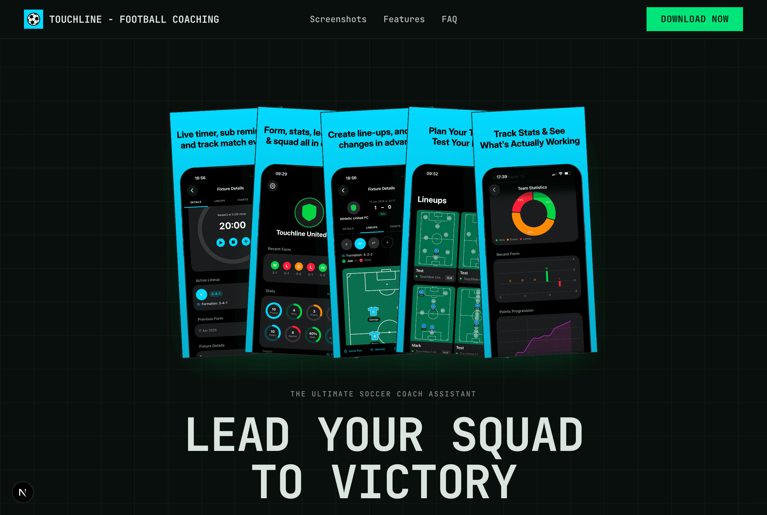 Touchline landing page in the Terminal theme